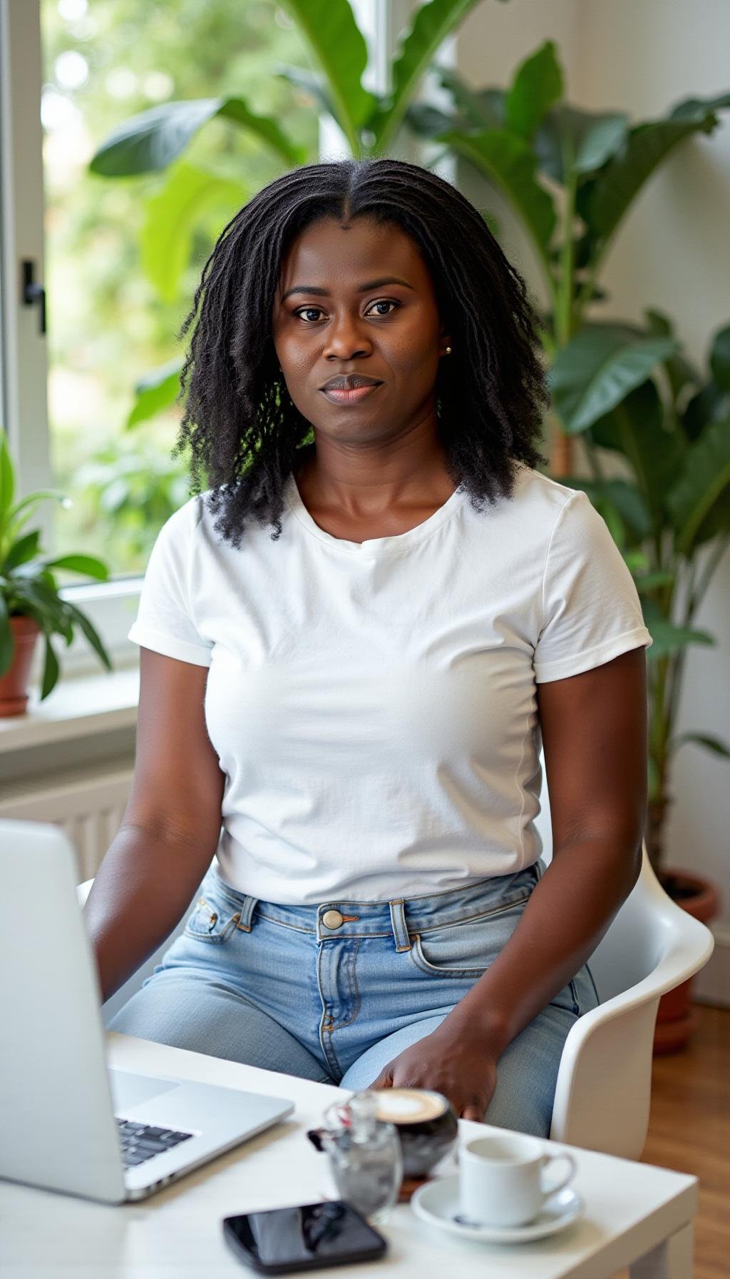 Ijeoma Nkwocha seated at a desk
